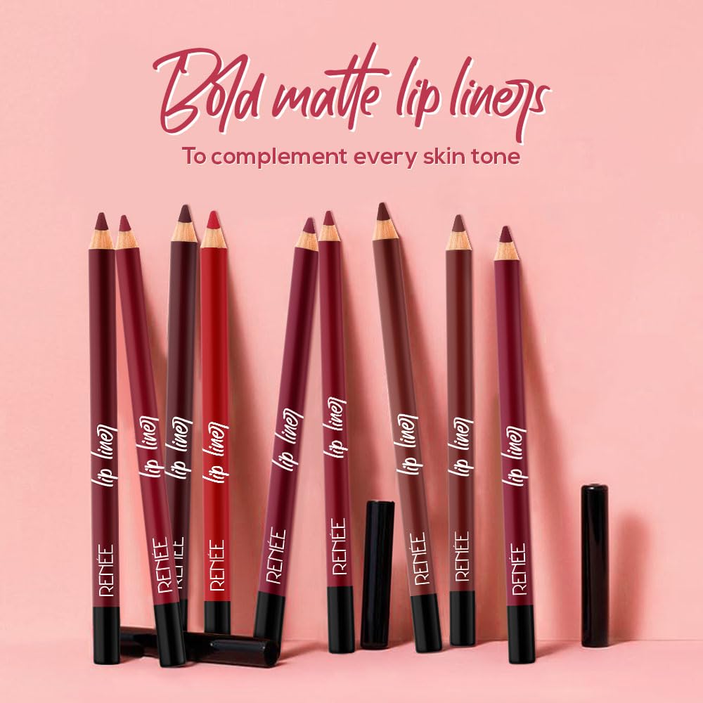 RENEE Define Matte Lip Liner, Long Lasting & Smudge Proof, Full Coverage, Intensely Pigmented, Easy Glide Formula, Vitamin E & Castor Oil Infused, Set of 12
