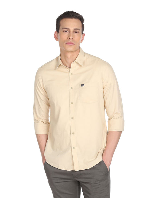 Arrow Men's Solid Slim Fit Button Down Shirt (A22FSBEASSH1492002_Beige 44)