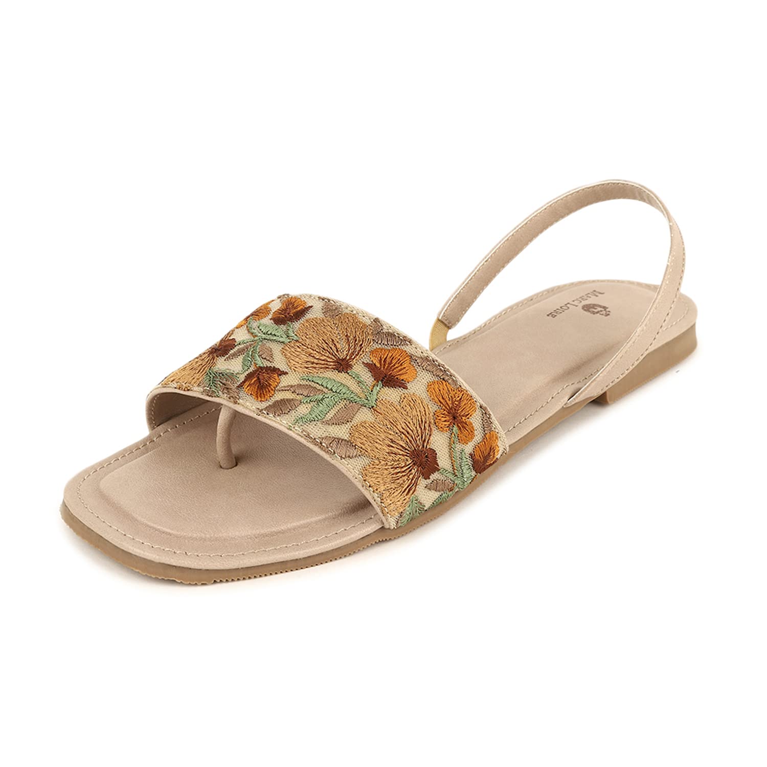 Marc Loire Women's Open Toe Ethnic Slip-On Embellished Flat Sandals,Cream - SaumyasStore