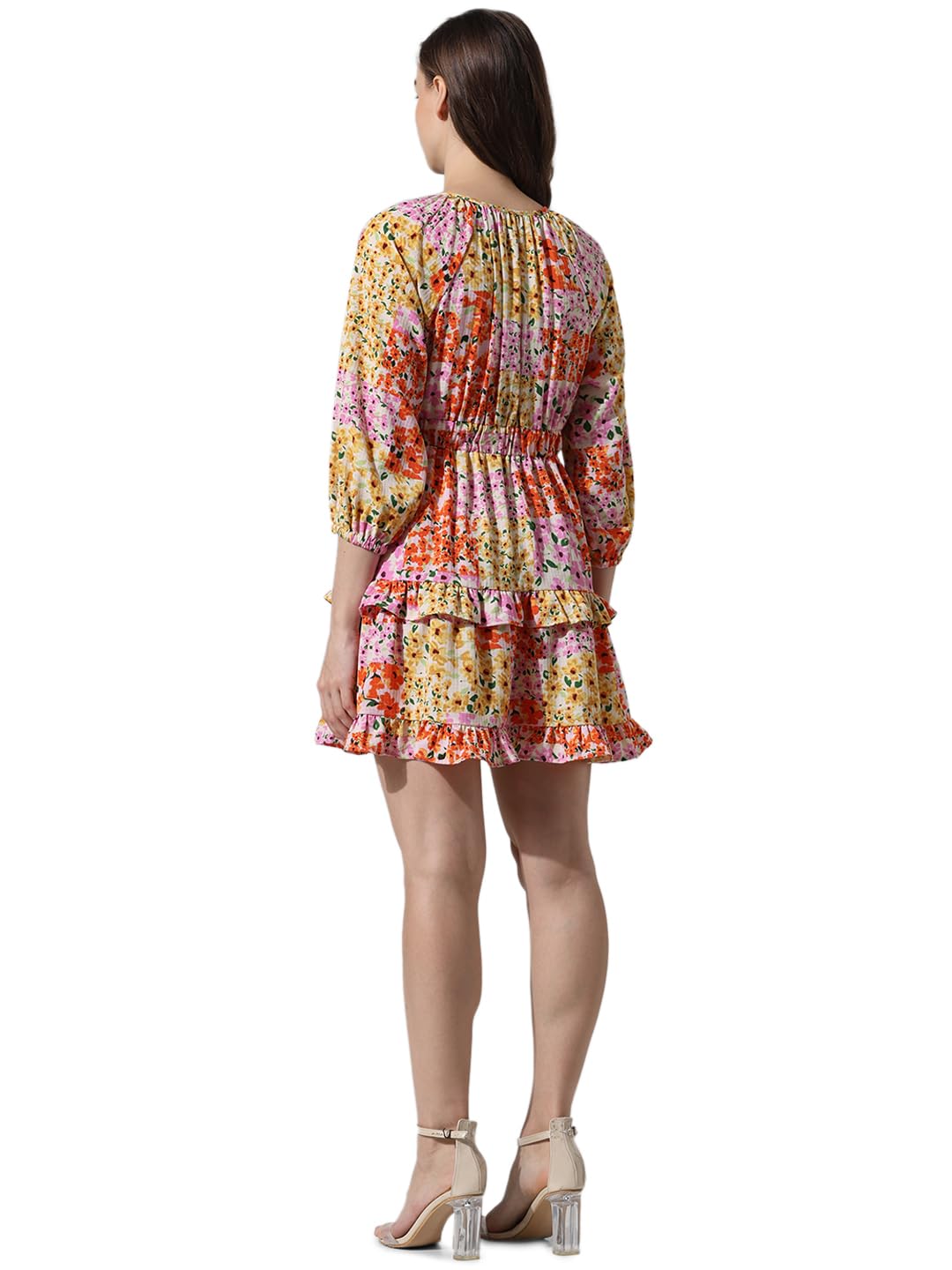 ONLY Women Printed Polyester Above Knee Multicolor Tiered Dress
