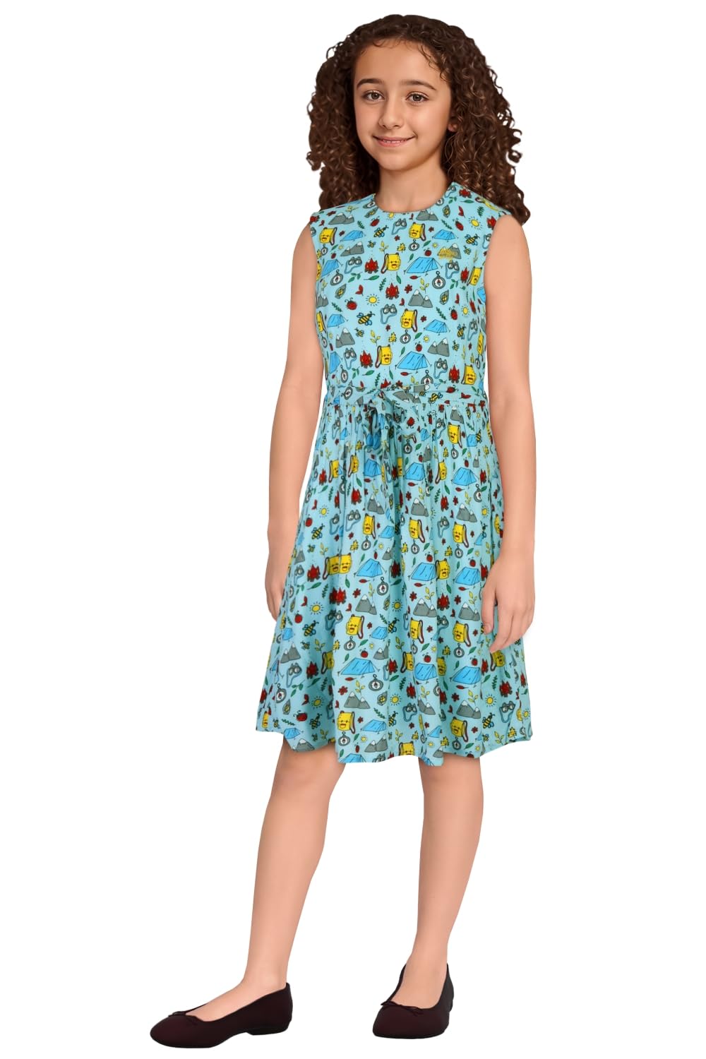 Allen Solly Girl's Viscose Modern Mid-Thigh Length Dress (AGDRCRGFO75279_Blue_11 Years-12 Years)