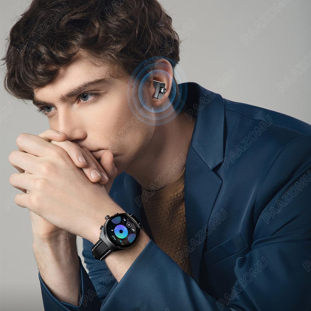 paazomu Smart Watch with Wireless Earbuds, Bluetooth Call Watches for Men 1.53" Steel Material Ultra-Thin Body 9D Sound Effects,Fitness Tracker Sports Watch, Compatible iPhone Android (95 Black)