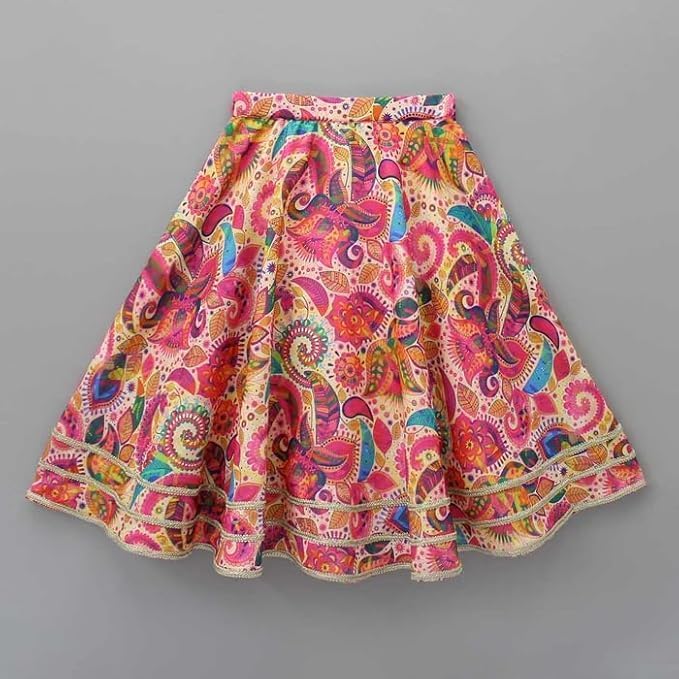 Naixa Girls Multicolor Digital Print Rayon Fabric Lehenga Choli with Dupatta Set | Ready to Wear Lehenga Choli Set | Lehenga Choli Set for Girls (SE51_5-6 YEAR)