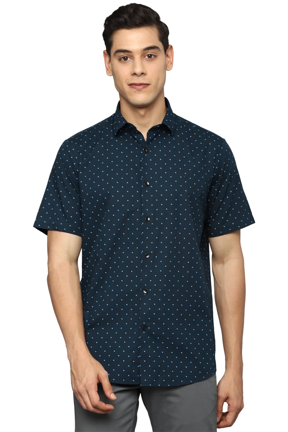 Allen Solly Men's Solid Regular Fit Shirt (ASSHQSPFJ45854_Navy 42)