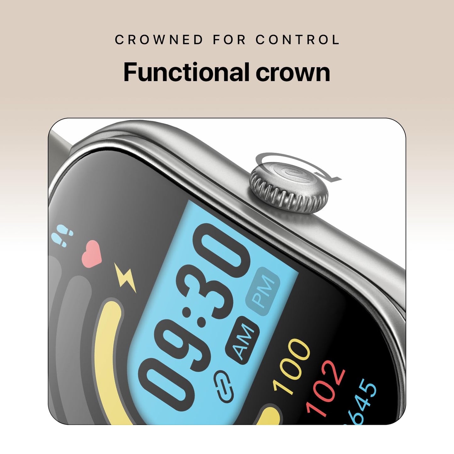 Noise Icon Arc 2.01" Immersive Curved Display Smartwatch, 10-Day Battery, 1ATM Water Resistant, Functional Crown, 100+ Sports Modes, Health Suite™, Voice Assistant, Built-in Games (Nickel Brown)