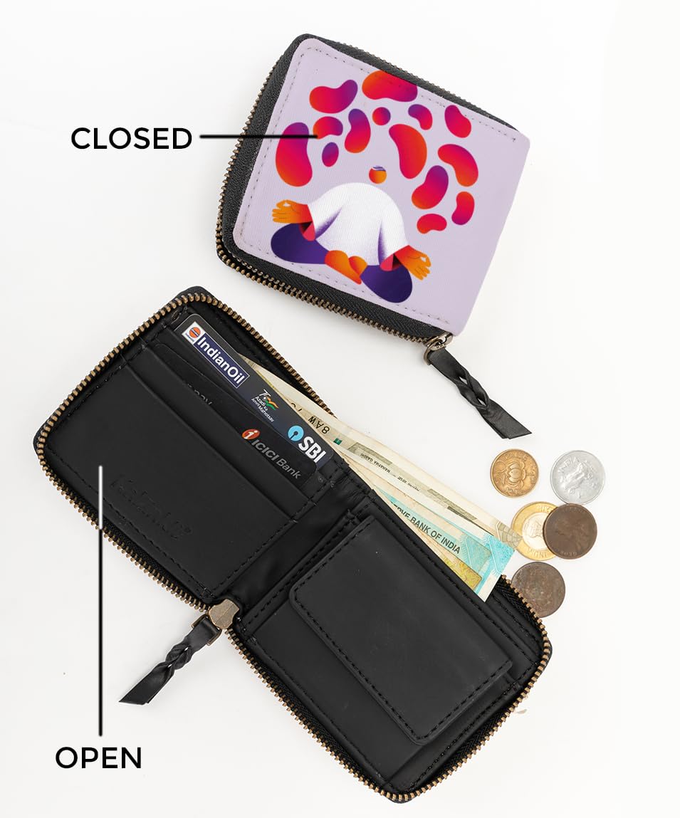 Kalankit Wallet for Women | Compact Vegan Leather Ladies Purse, Slim and Easy to Fit in Pocket with Card Slots, Cash & Coin Pocket | Small Bi-Fold Zip Wallets for Woman | Meditation