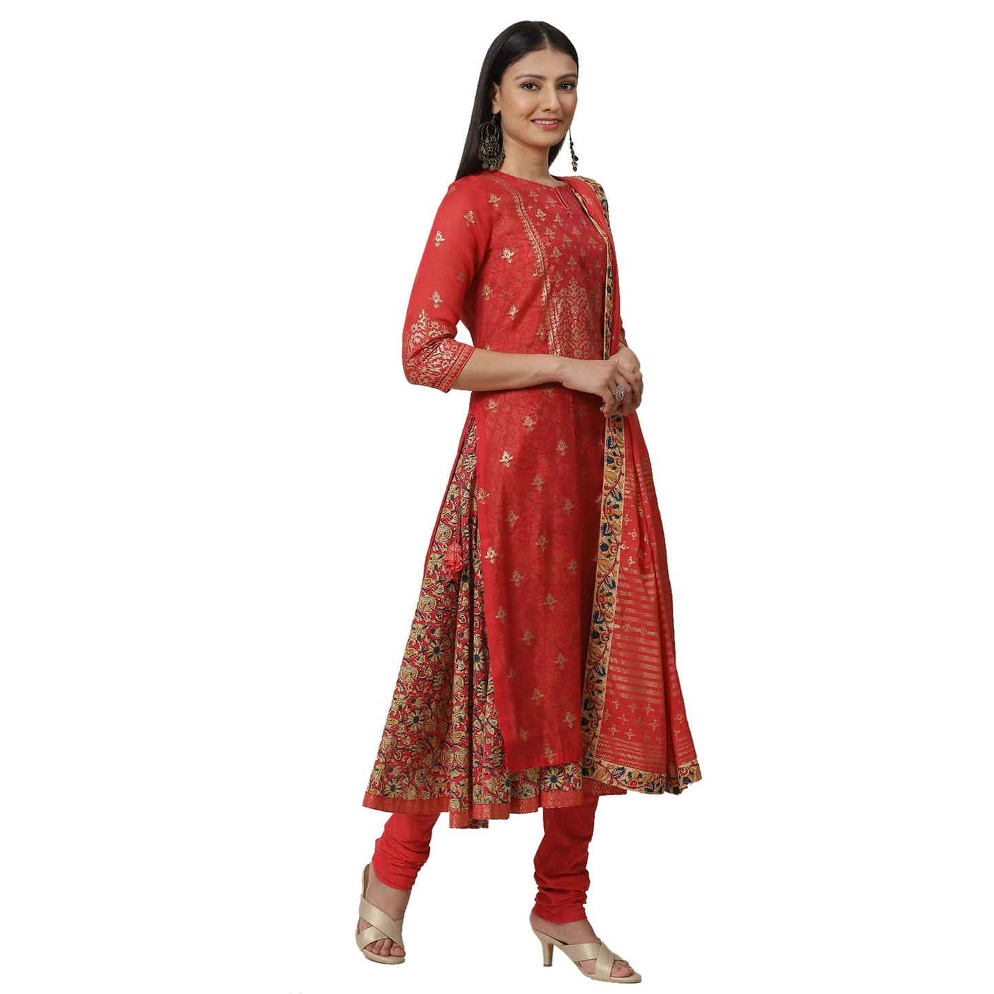BIBA Women Printed Fitted Polyester Salwar Kurta Dupatta(Skddurgotsa7567_Red_34)