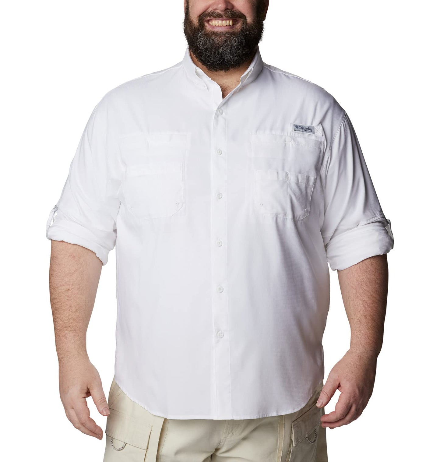 Columbia Men's Plain Loose Fit Synthetic Casual Shirt (FM7253-100_White_Large)