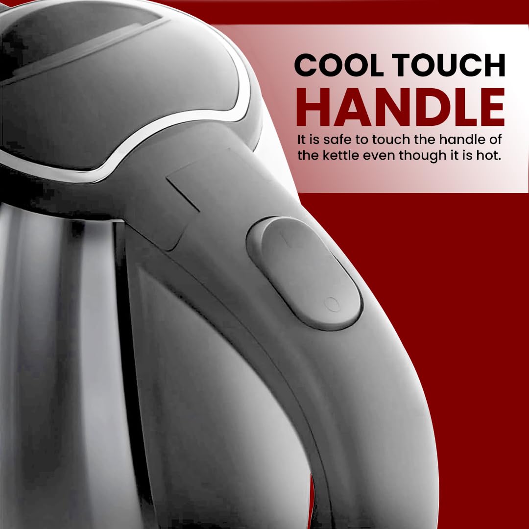 Cadlec Aquanix 1.8 Litre Electric Kettle with Stainless Steel Body | Automatic Cut-Off | Cool-Touch Handle & Lid | Multi-Use for Tea, Coffee, Noodles | 1500W | 2-Year Warranty