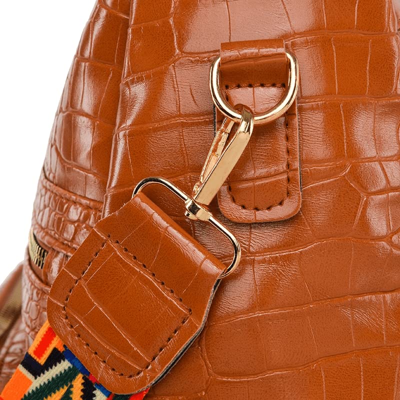 ProArch Medium 25L Backpack Purse for Women Convertible Travel Vintage PU Leather Shoulder Backpack (Big Croco) (Big Brown Croco6)