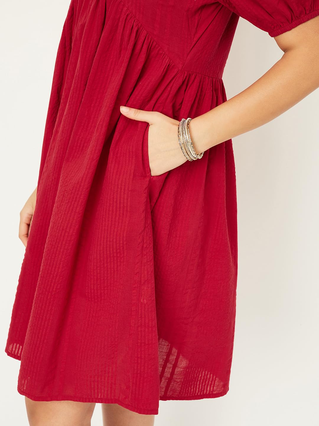 Max Women's Cotton Classic Midi Dress (SA52003B_RED