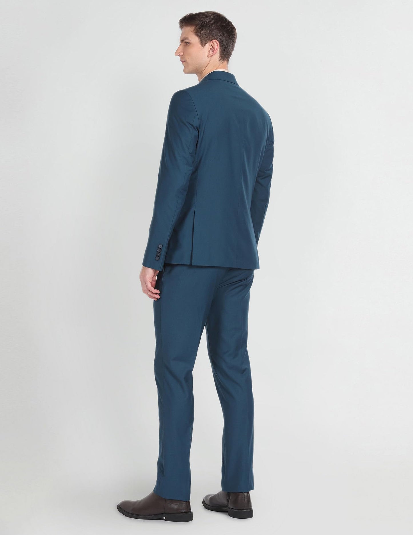 Arrow Men's Polyester Double Breasted Business Suit Pants Set (ARAGSU5585_Teal