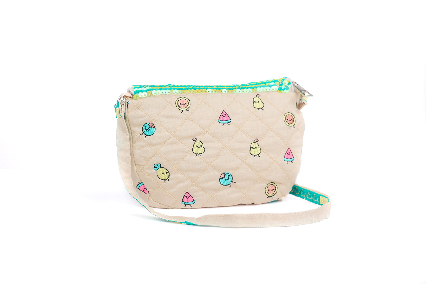 MASQ Little Girls Party Sling Bag, sequin-embellished, embroidered, sparkling with soft crossbody strap, cute and stylish for casual or gifting, Blue, Pink, Green, Multicolour