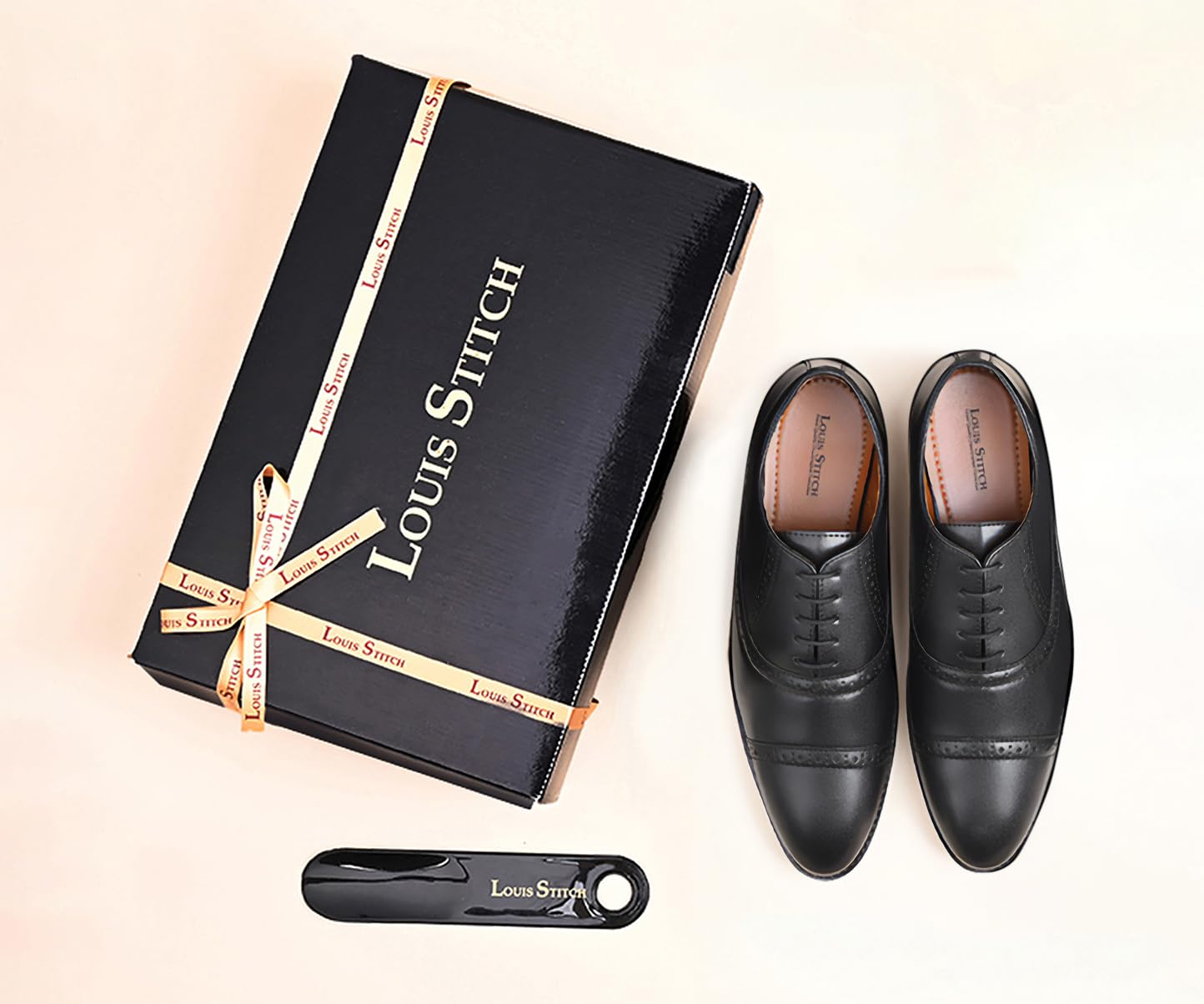 LOUIS STITCH Men's Formal Lace-up Oxford Shoes for Men | Solid Design | Ideal for Formal, Business Casual, and Parties | Obsidian Black, Size UK 7 RGOXJB