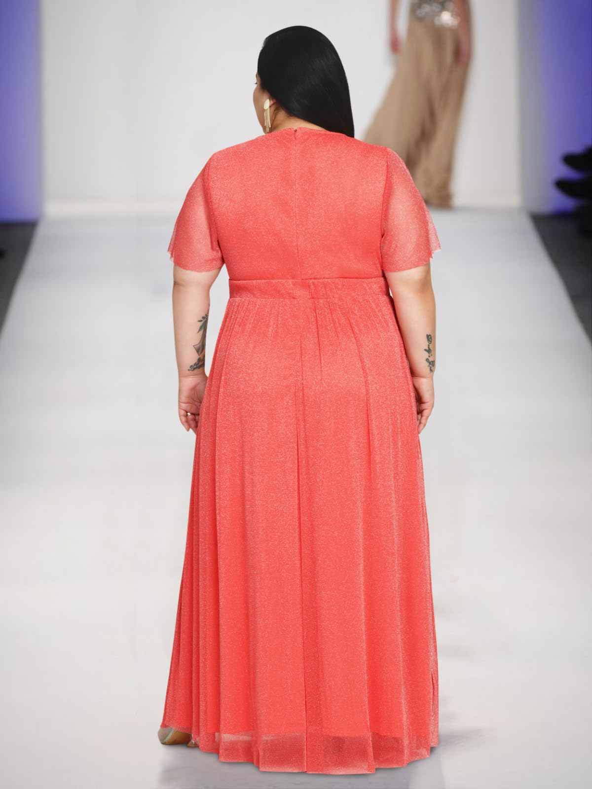 wild U Women Plus Size Cocktail Gown | Net | Stretchable | Shimmery | Western Stylish Dress (Rose Pink - 7XL)