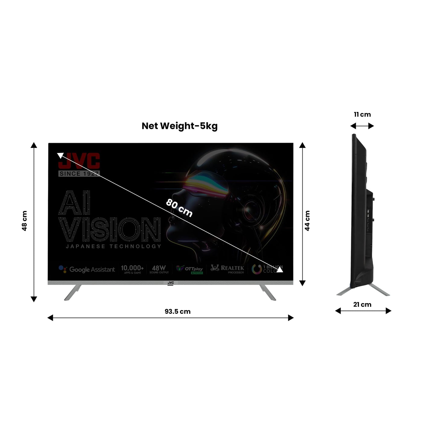JVC 80 cm (32 inches) AI Vision Series QLED Android TV LT-32NQ3165C (Titanium Grey)