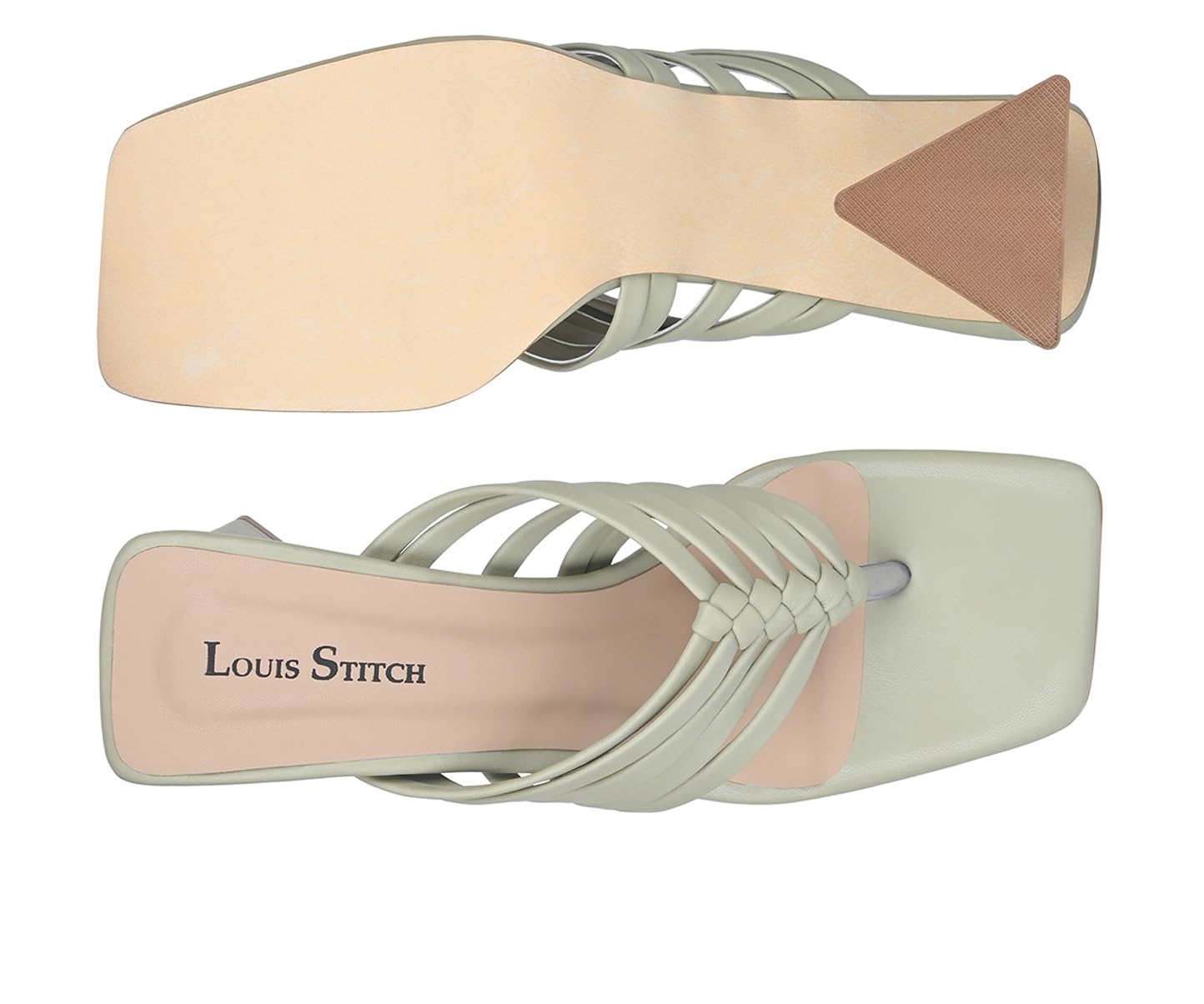 LOUIS STITCH Women's Fashion Green Slip-On Block Heel Sandals | Weaved T-Strap Stylish Heel Sandal for Ladies | LSOF-LDBH-WESTGR