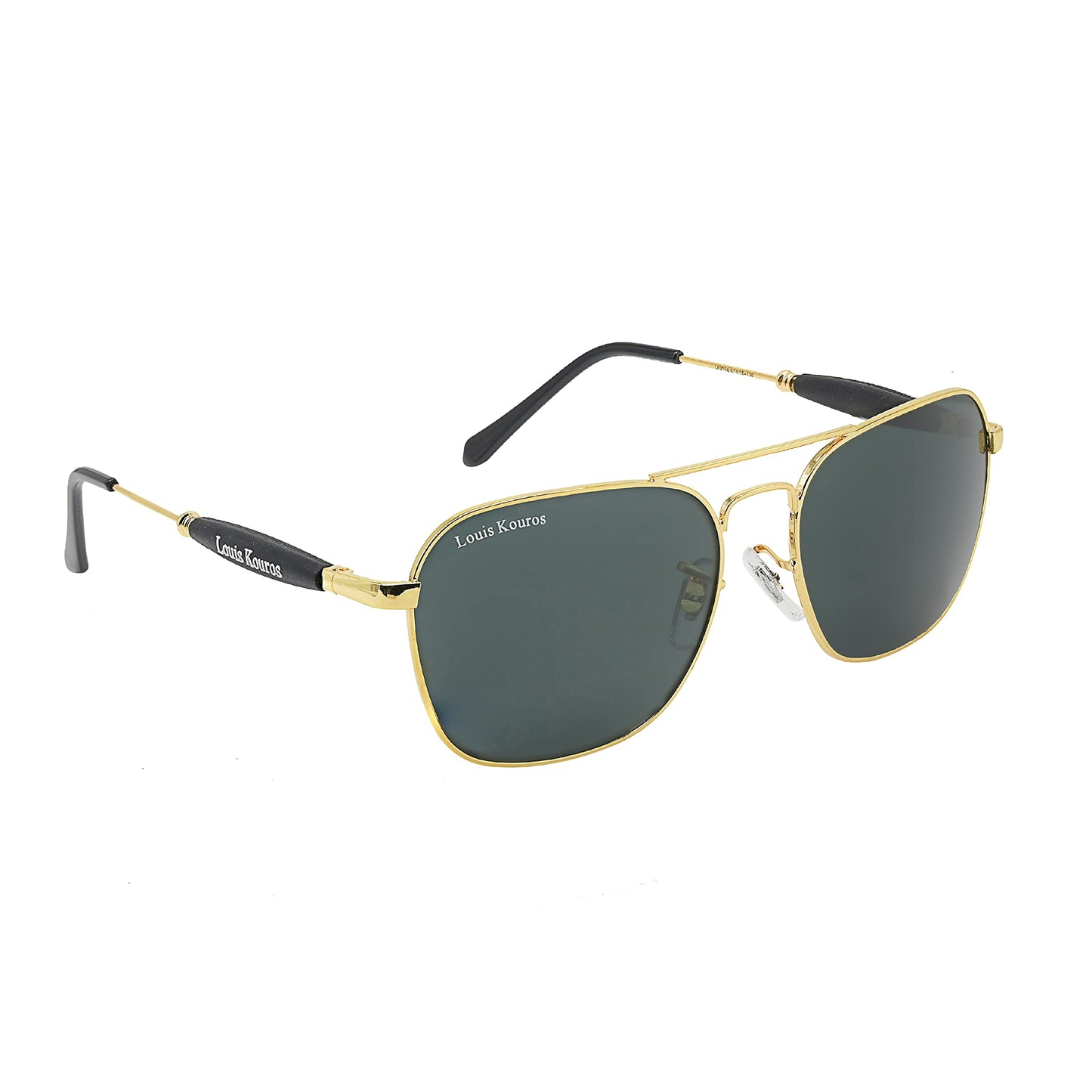 Louis Kouros Tigor Square Classic 1208-2168 sunglasses | Gold Frame | Black Lens | Mirror Lens | 400 UV Protected | For Men & Women| Medium