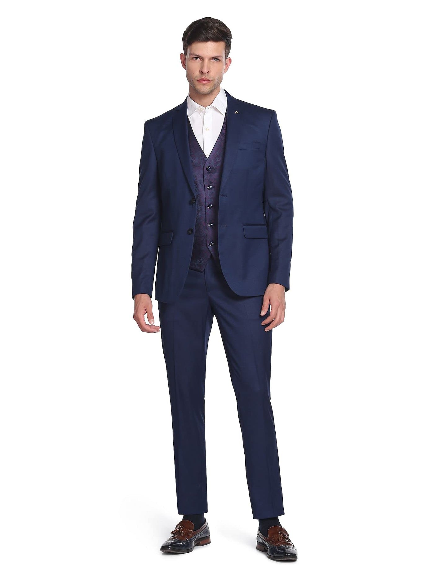 Arrow Men's Polyester Single Breasted Suits (ARAFSU5531_Blue