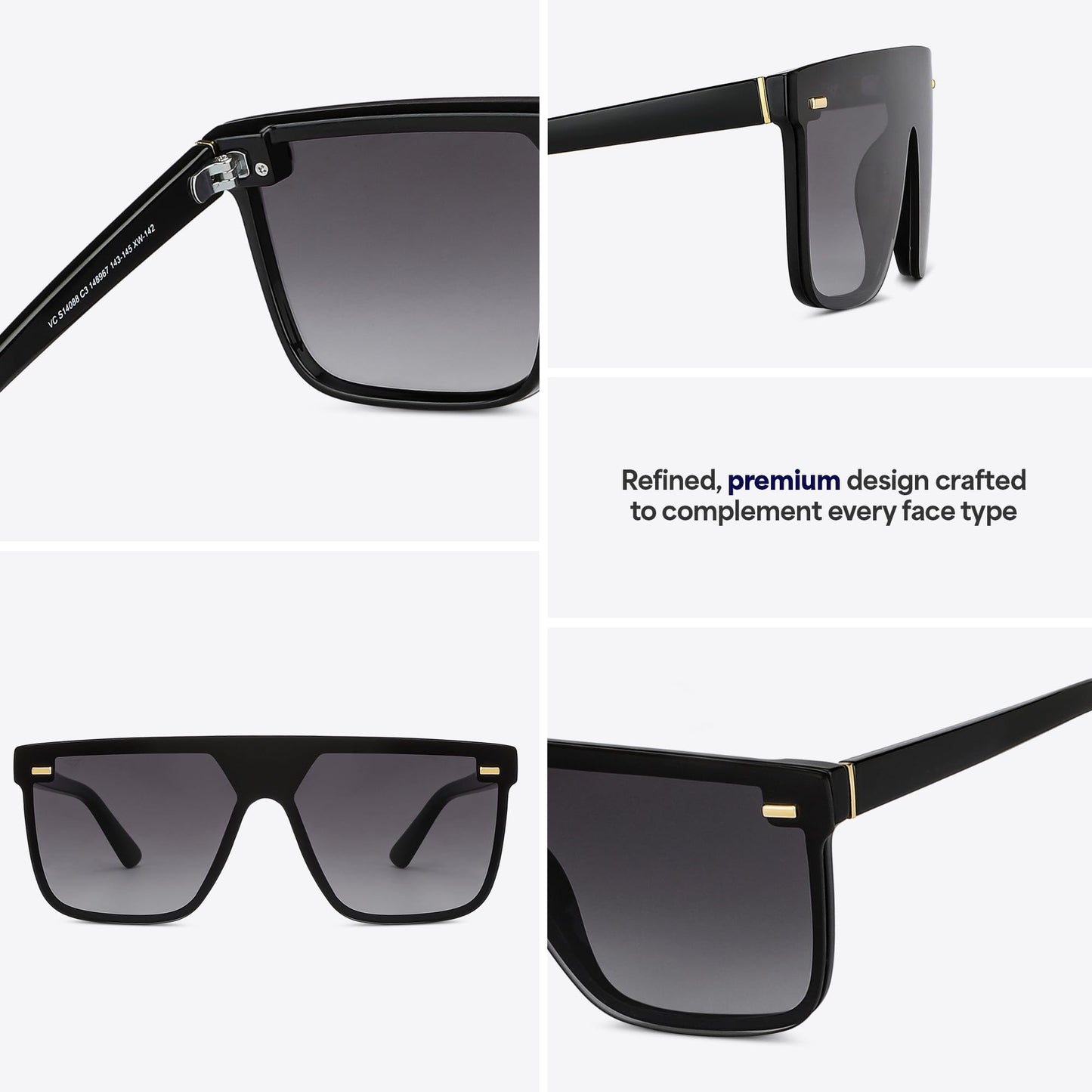 Vincent Chase By Lenskart | Black Full Rim Square| Polarized Stylish Sunglasses | 100% UV Protected | For Men & Women (Large, VC S14088)