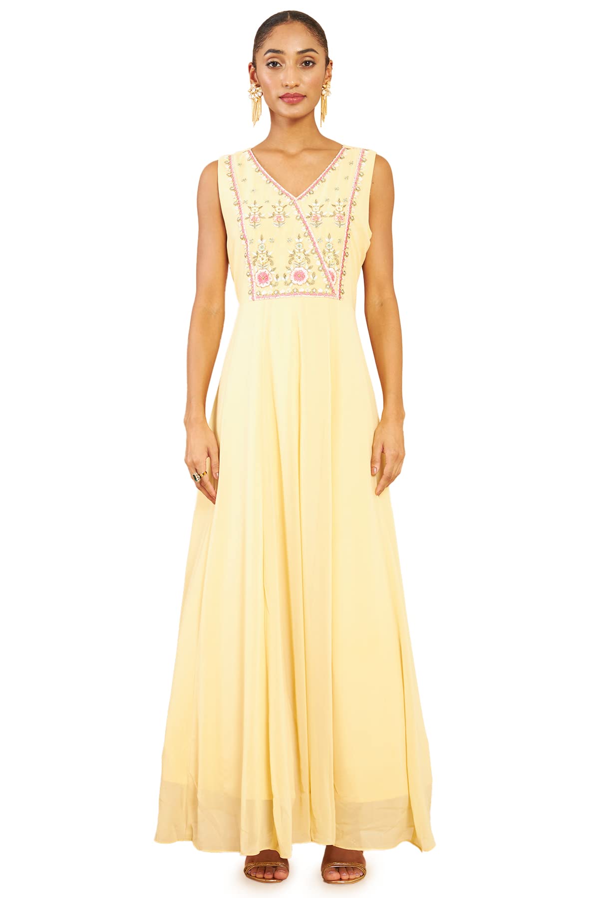 Soch Women Beige Art Silk Embroidered Gown