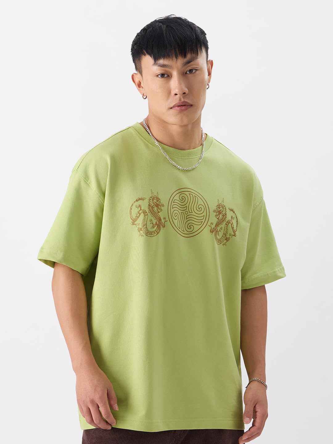 The Souled Store Avatar: Make Tea Not War Oversized T-Shirts Green
