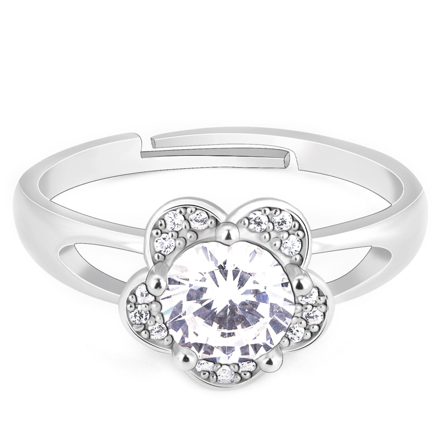 GIVA 925 Silver Classic Silver Zircon Flower Ring,Adjustable|Gifts For Girlfriend,Rakhi Rakshabandhan Gift For Sister Bhabhi,Gifts For Women&Girls|With Certificate Of Authenticity&925 Stamp