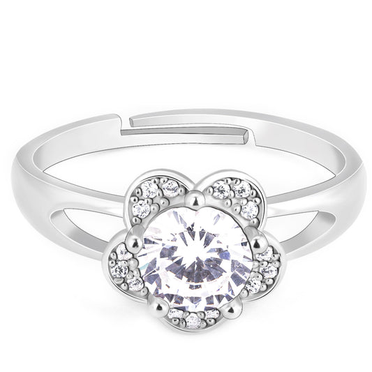GIVA 925 Silver Classic Silver Zircon Flower Ring,Adjustable|Gifts For Girlfriend,Rakhi Rakshabandhan Gift For Sister Bhabhi,Gifts For Women&Girls|With Certificate Of Authenticity&925 Stamp