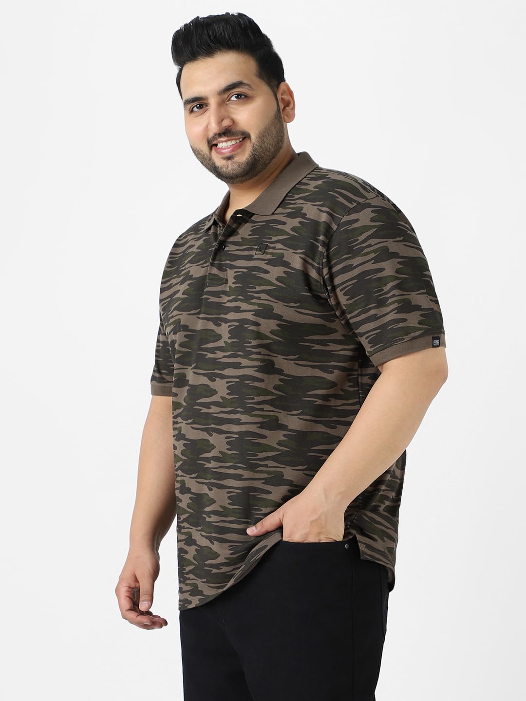 Urbano Plus Men's Green Military Camouflage Printed Regular Fit Cotton Polo T-Shirt (pluspolop-camo-grndgrn-3xl)