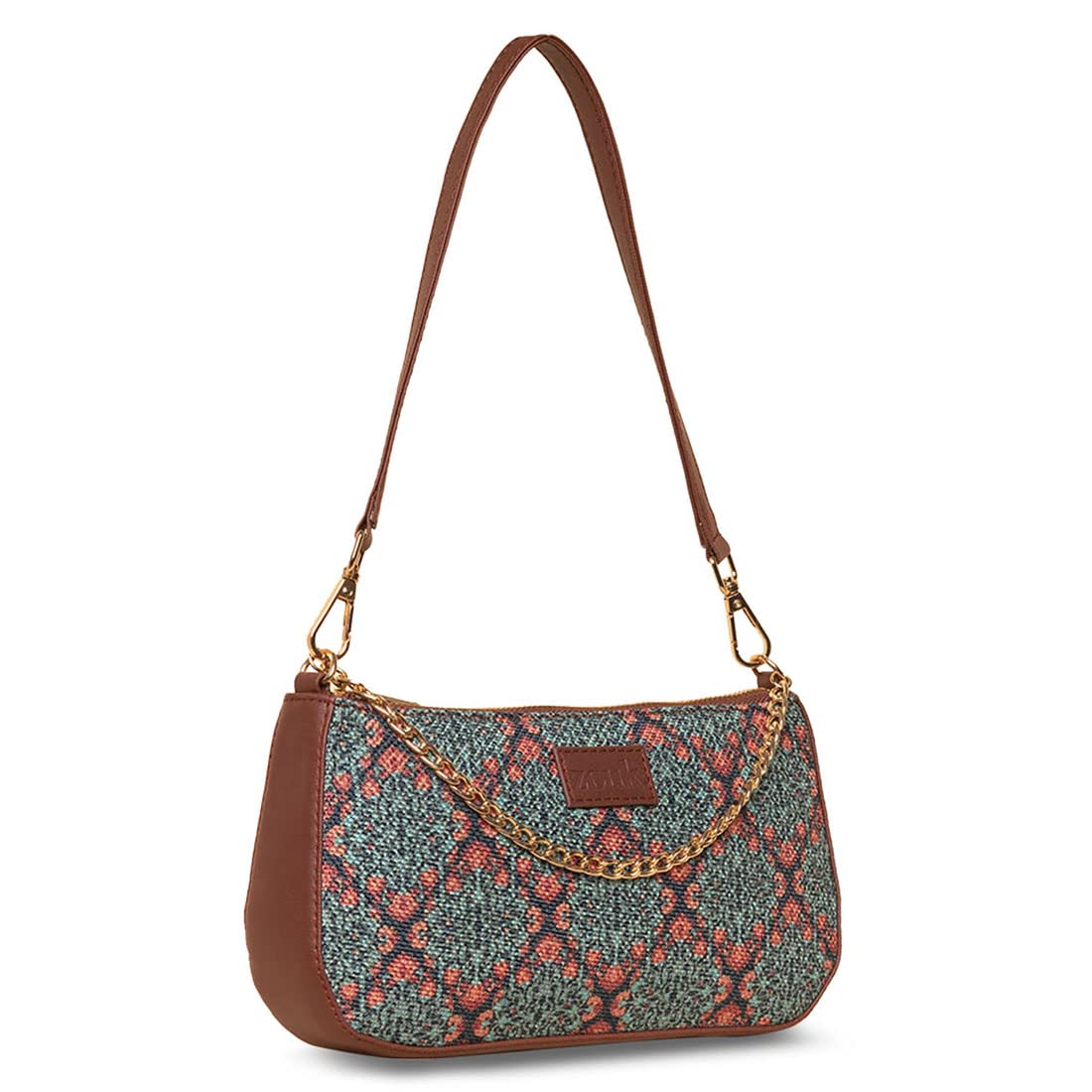 ZOUK Baguette Bag | Crossbody Bags for Women | Women's Handbags | Stylish Sling Bag for Woman | Vegan Leather Evening Bag | Travel & Office Use | Purse and Wallet | Kolkata Nouveau Print