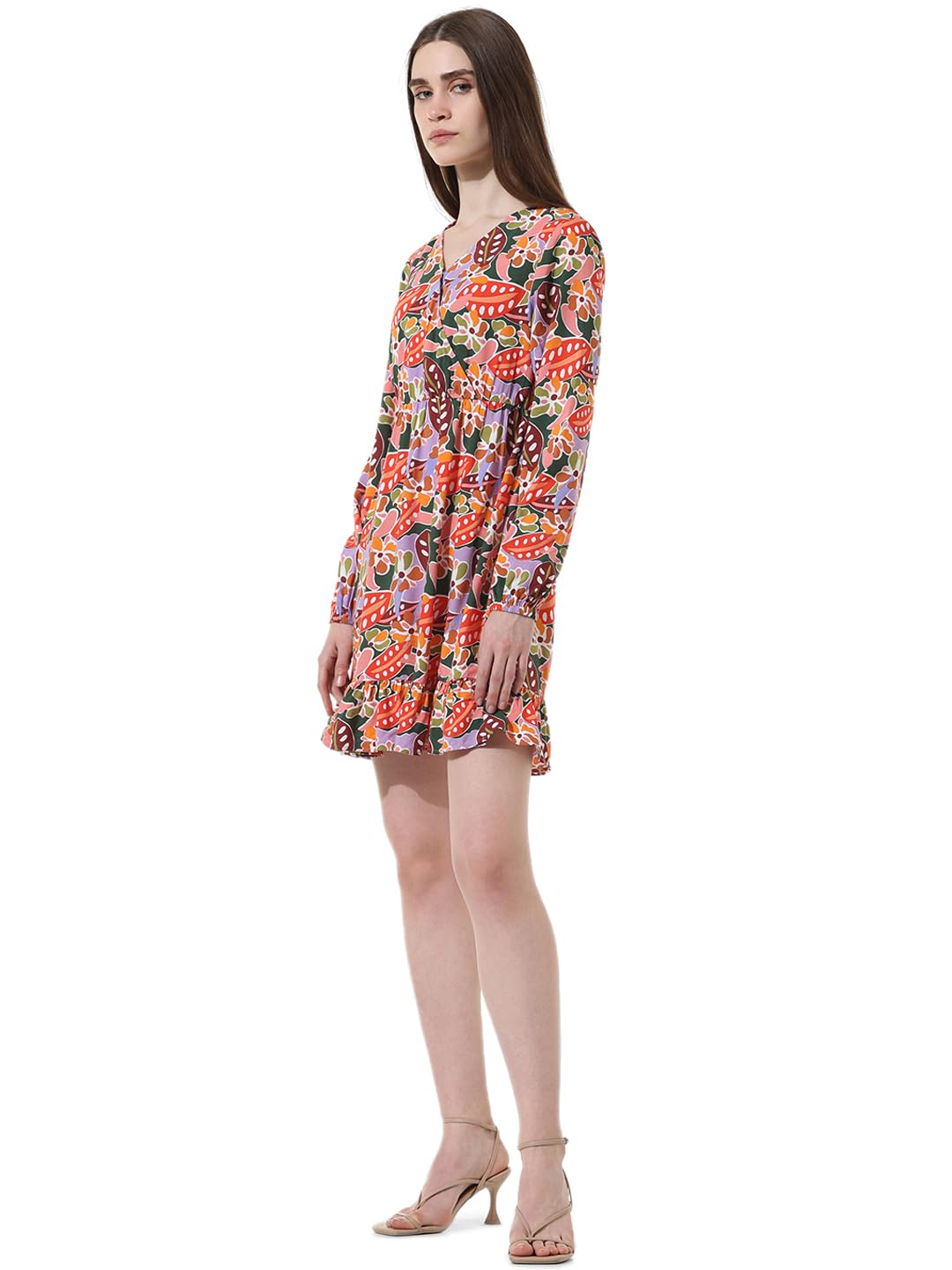 ONLY Women Printed Viscose Above Knee Pink A-line Dress