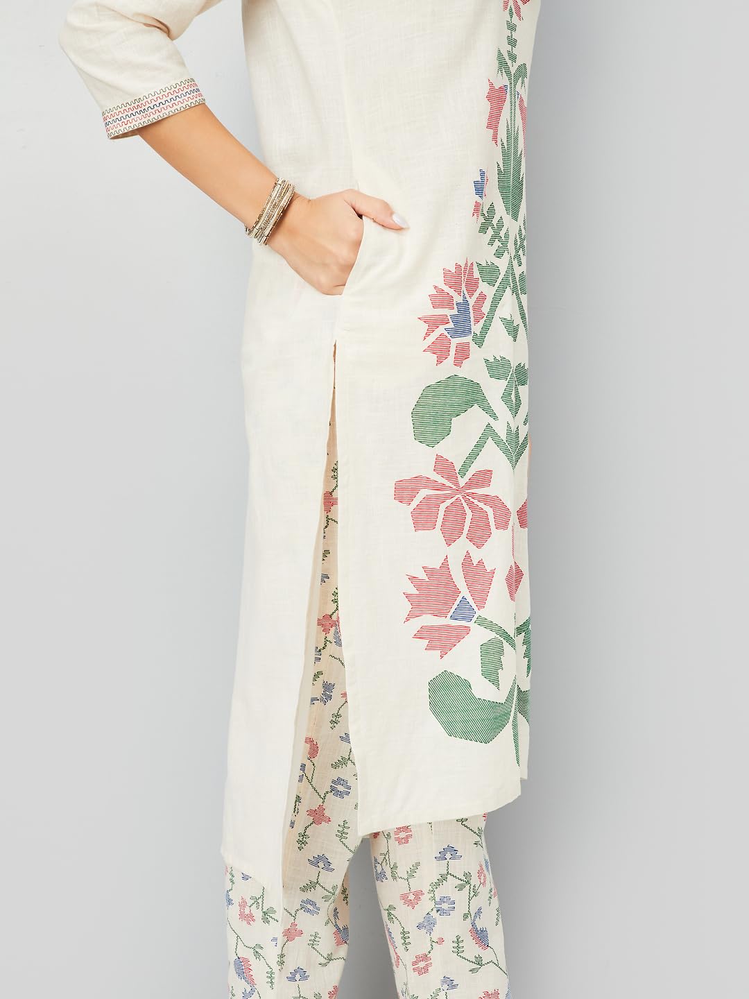 Max Women's Cotton Blend Kurta Set (CTKST54102_Off White