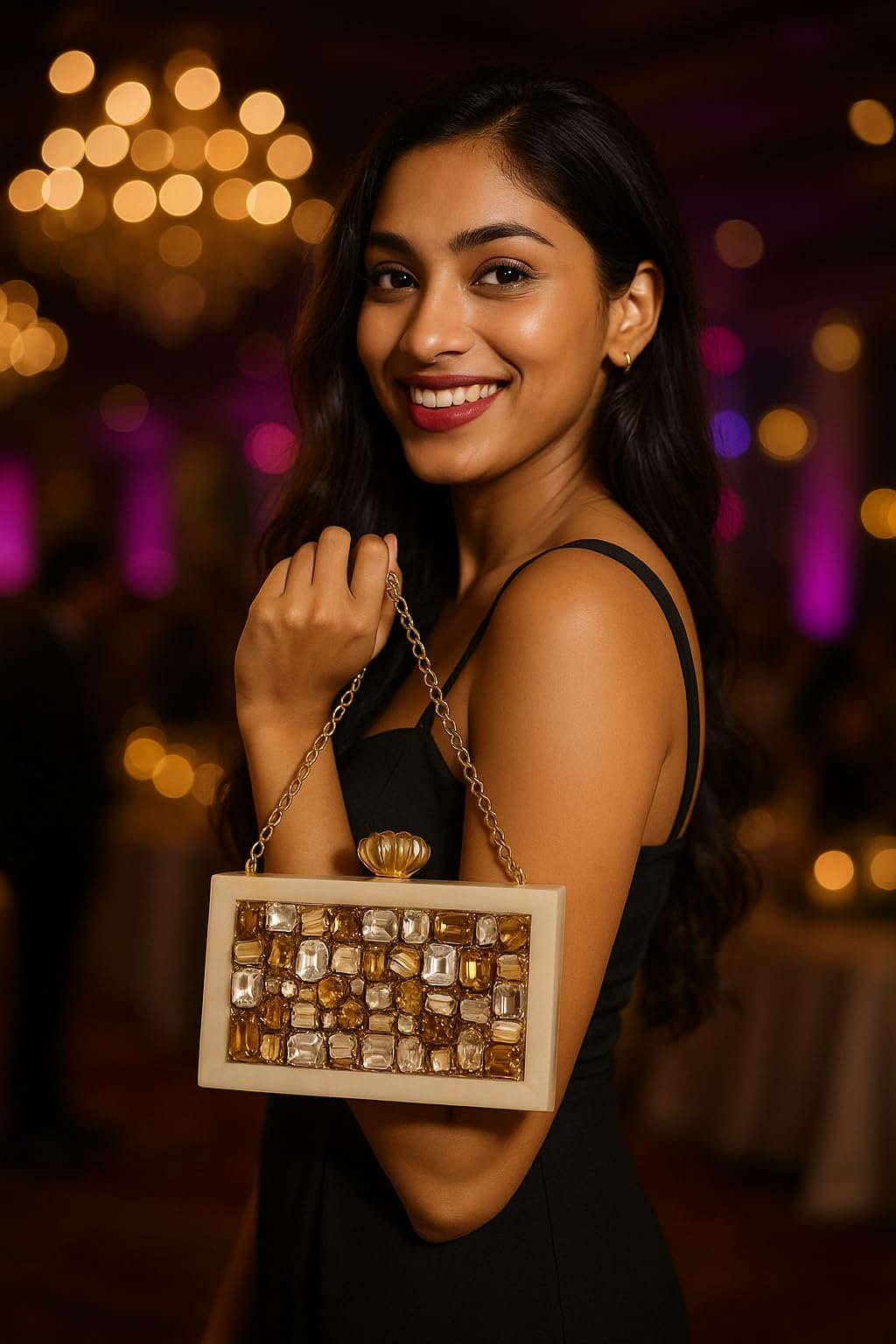 Maresse Women's Bridal Designer Purse – White Marble Resin Clutch with Embellished Stones, Elegant Sling Bag for Weddings, Stylish Evening Handbag, Luxury Party Accessory for Women (Monolith)