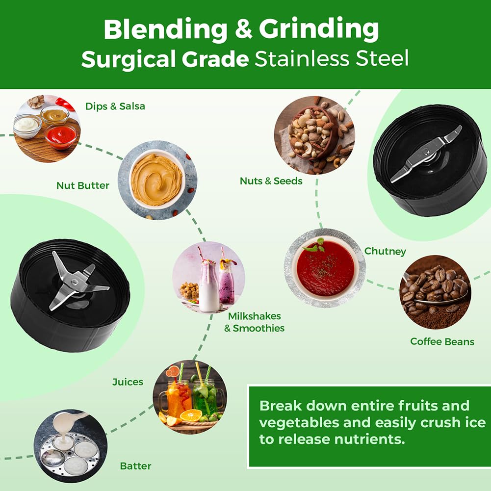 Balzano Bullet Mixer Grinder 500W, 3 Jars, 2 Blades, 2 Lids, Italian Premium Brand, Pulse Function, Blender for Smoothies and Juices/Smoothie Maker, Portable Blender, Grinder for Kitchen, Silver