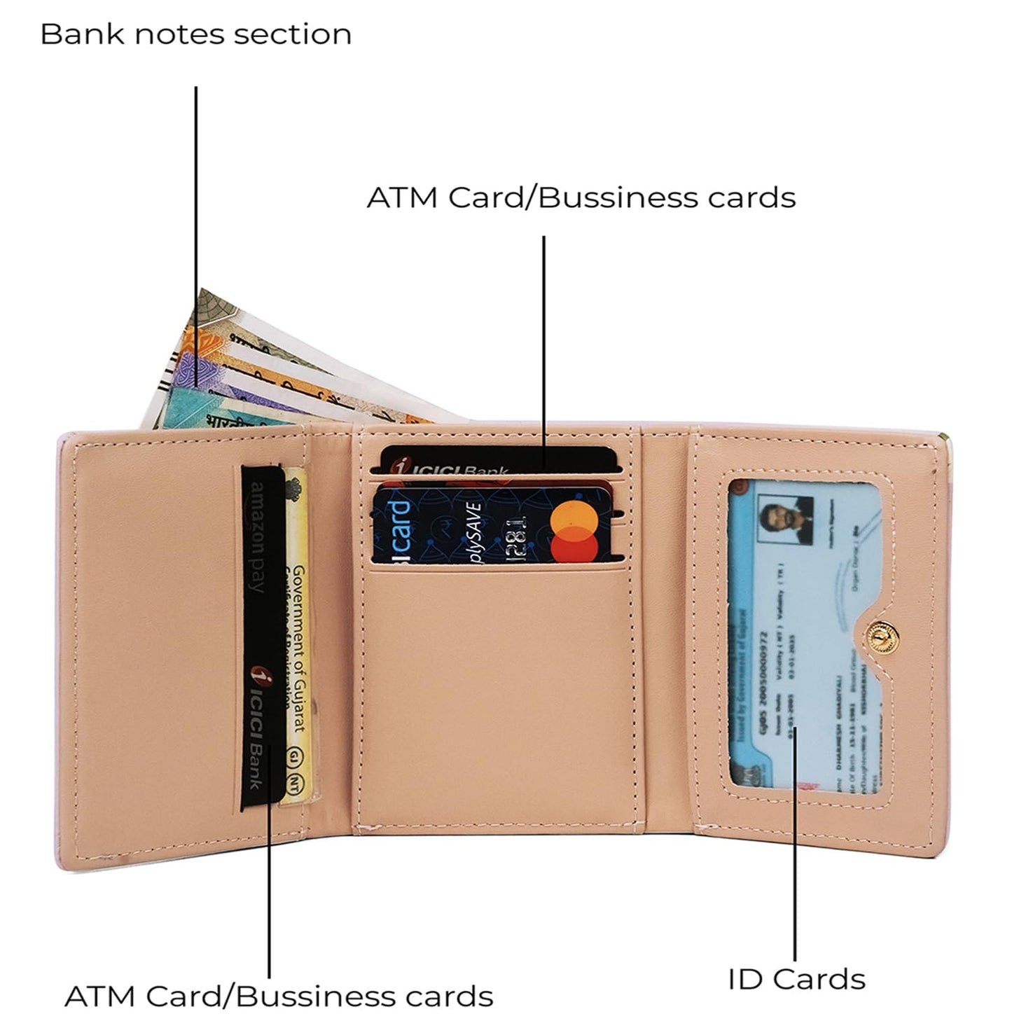 INOVERA (LABEL) Flower Wallets for Women, Girls - Stylish Faux Leather Trifold Cash, Cards Holder Wallet - Small Hand Purse (Purple)