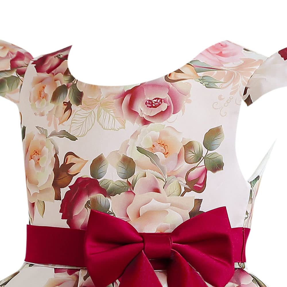 Hopscotch Girls Floral Print Party Dress In Red Color for Ages 7-8 Years