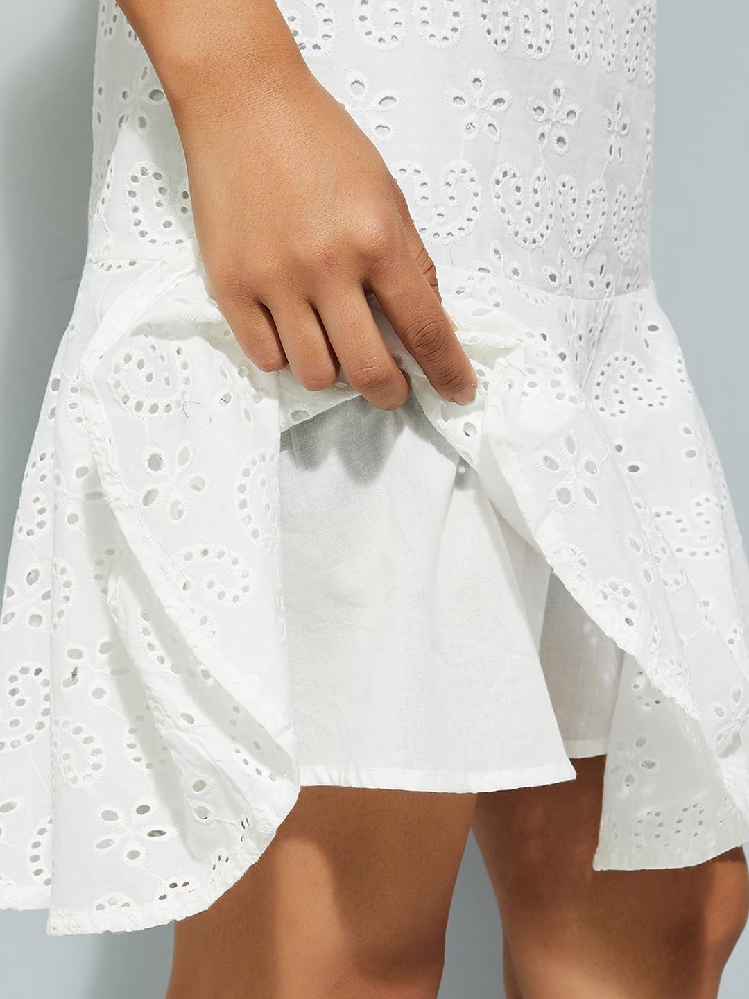 Max URB_N Women Schiffli Tiered Dress (Ivory_XL)