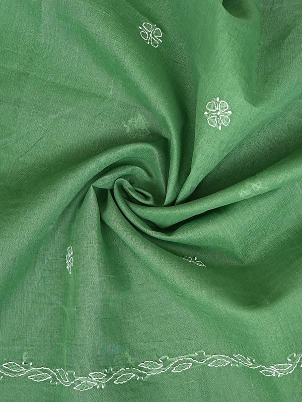 Ada Hand Embroidered Lucknowi Chikankari Unstitched Cotton Dress Material Suit Piece with Dupatta for Women 01A882364 Forest Green
