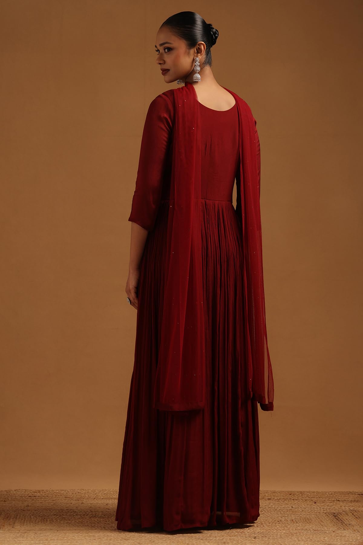 Soch Womens Maroon Chinon Embellished Gown with Cutdana