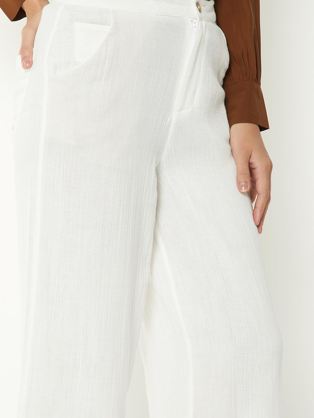 Max Women Textured Wide Leg Trousers (Ivory_XS)