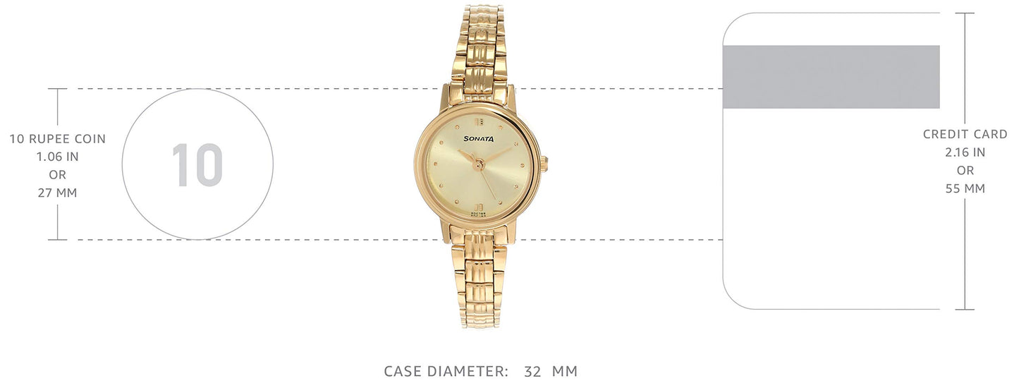 Sonata Quartz Analog Champagne Dial Metal Strap Watch for Women-NS8096YM02