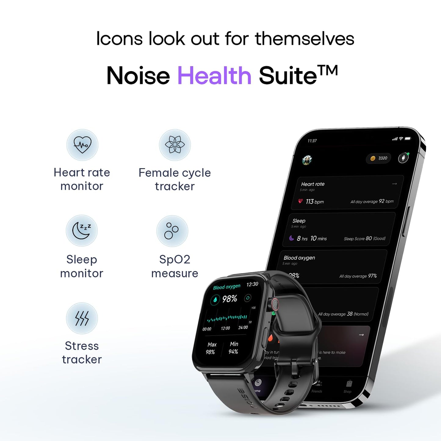 Noise Icon 5 Smartwatch with AI Watch Faces & AI Search, 1.95” AMOLED Display, 10 Days Battery, Bluetooth Calling, 100+ Sports Modes, IP68 (Jet Black)