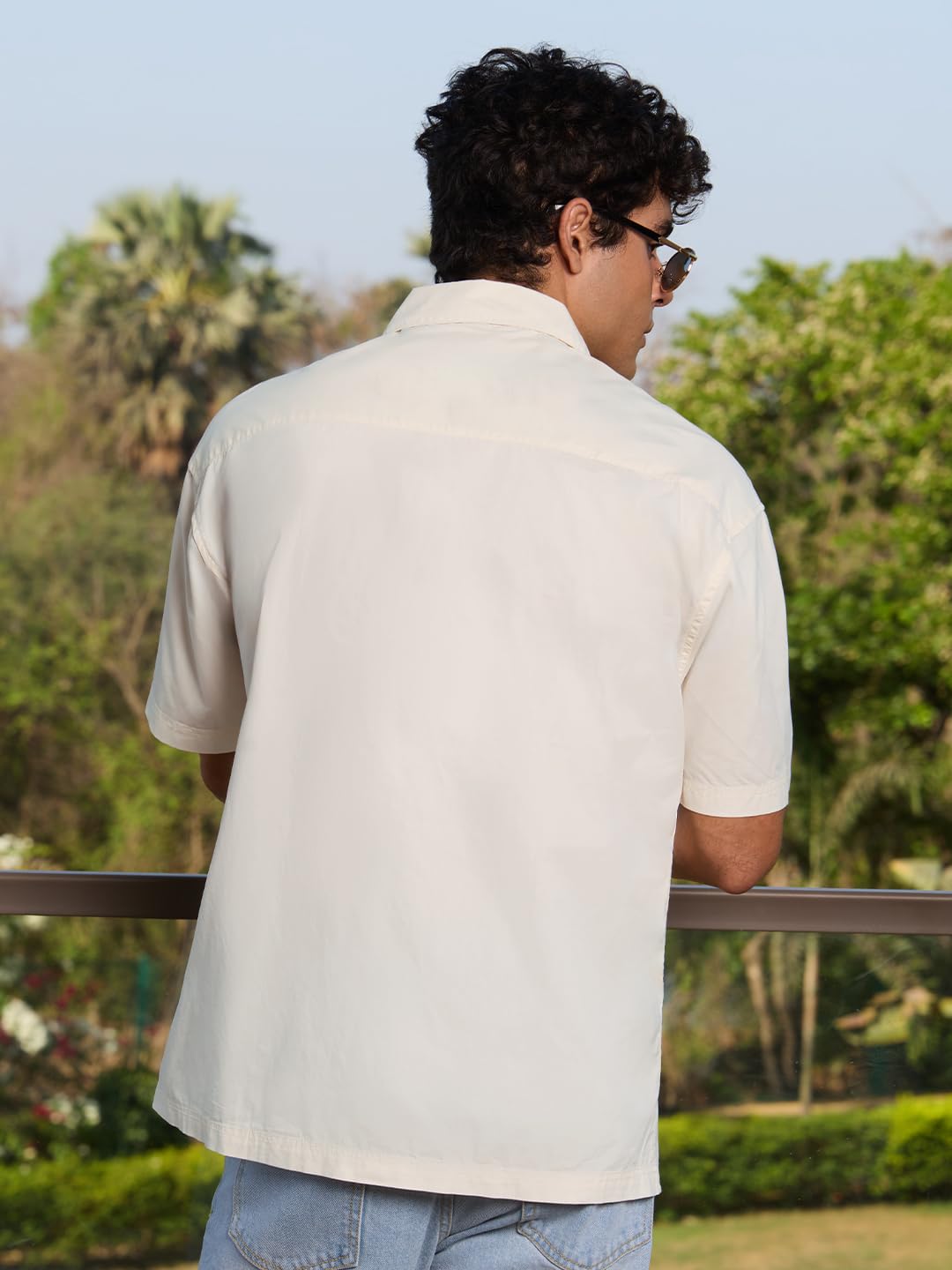 The Souled Store Solids : Off-White Men and Boys Long Sleeve Collared Neck Button Down Regular Fit Cotton Utility Shirts