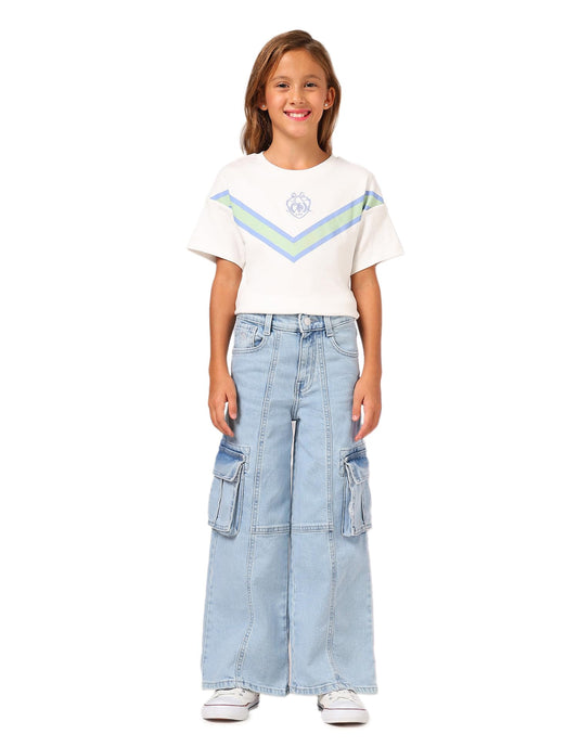 U.S. POLO ASSN. Girls Wide Leg Fit Cargo Jeans (UGJEN0213_Light Blue_9-10Y)