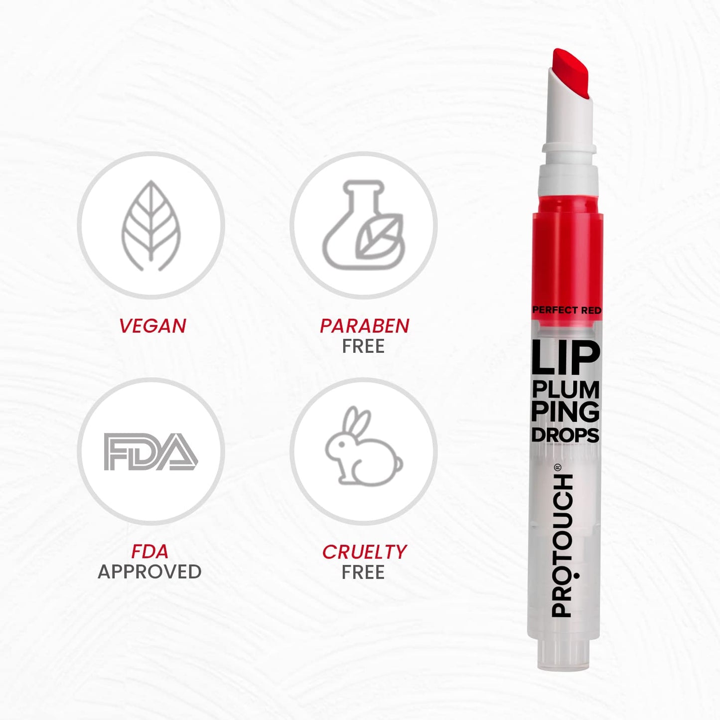 PROTOUCH Glossy Lip Plumping Drops - Volumizing Lip Gloss With 8-Hour Plumping Effect - Vegan Formula With Caffeine & Grape Seed Extract - Perfect Red