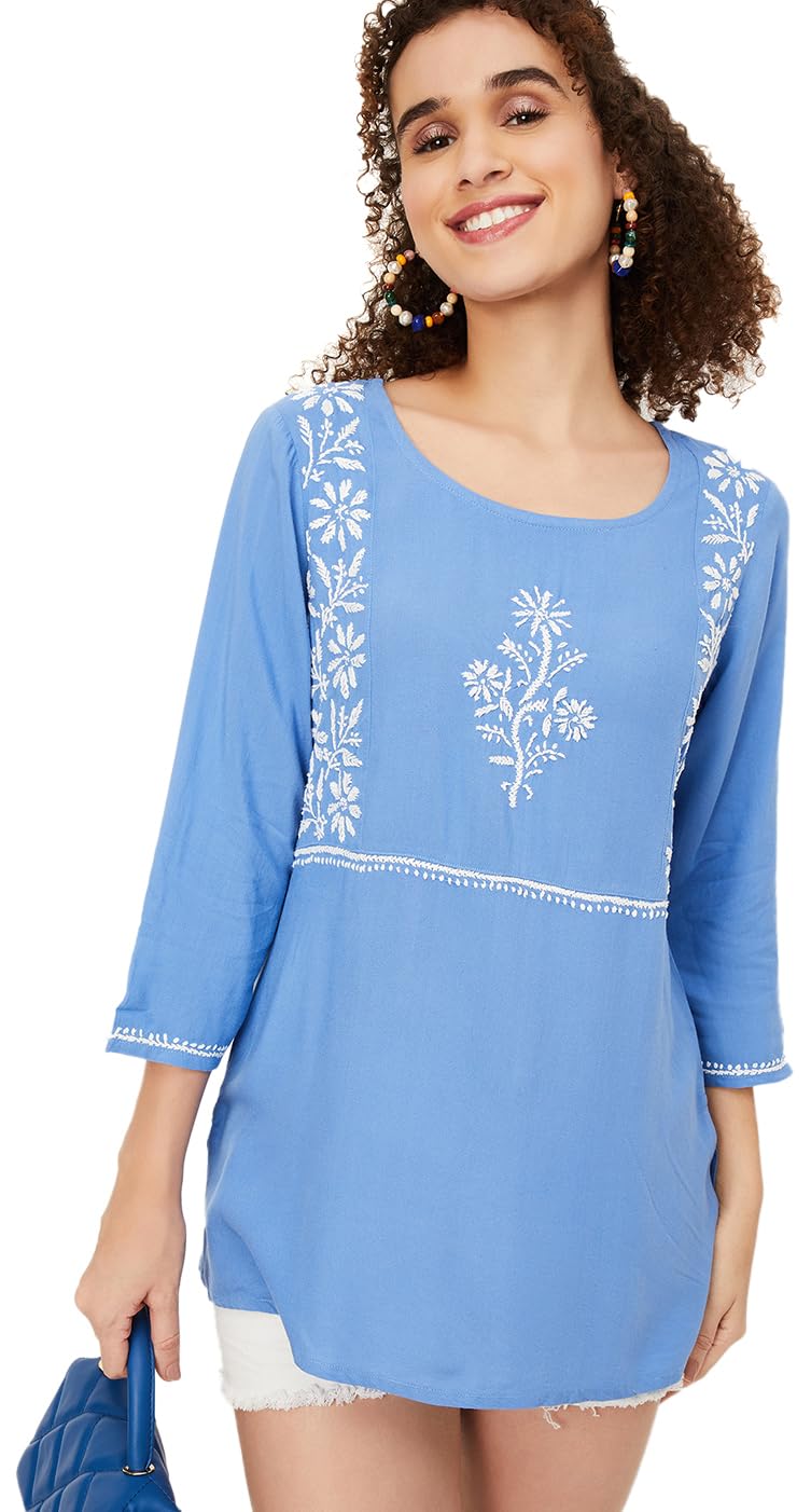 Max Women's Rayon Straight Shirt (SKGU32061BLUE_Blue