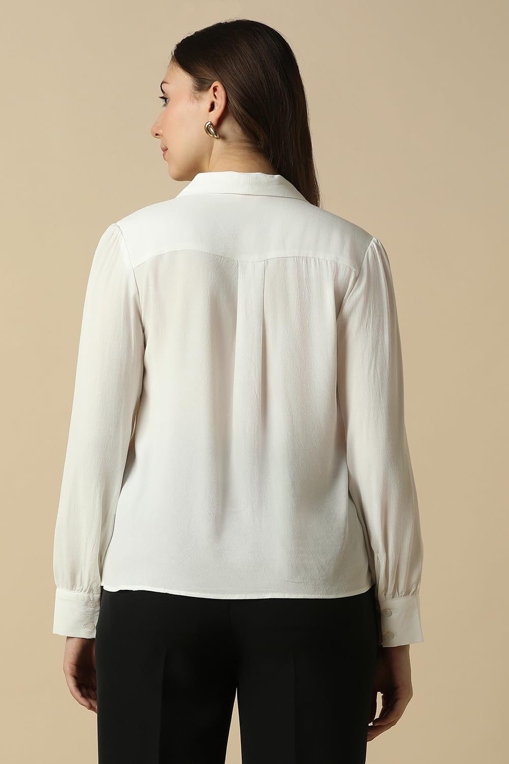 Women White Solid Long Sleeves Shirt