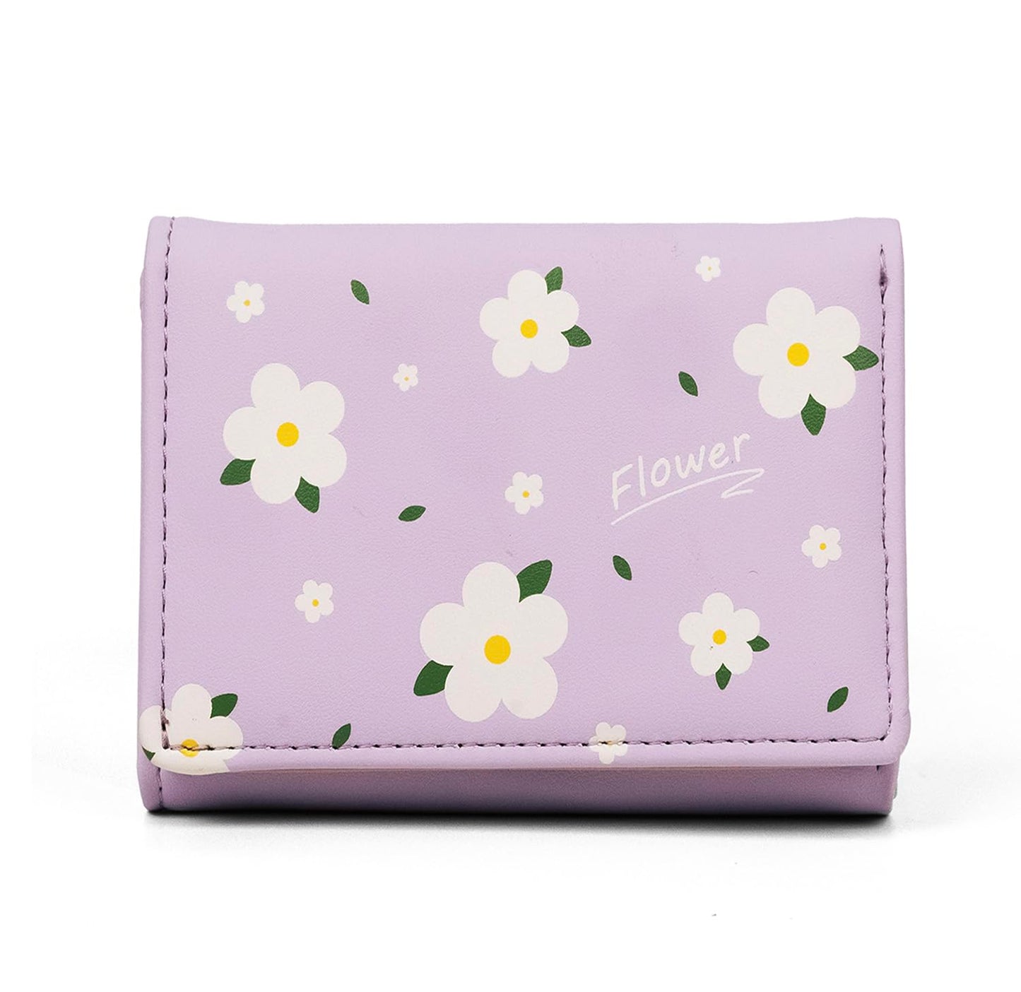 INOVERA (LABEL) Flower Wallets for Women, Girls - Stylish Faux Leather Trifold Cash, Cards Holder Wallet - Small Hand Purse (Purple)