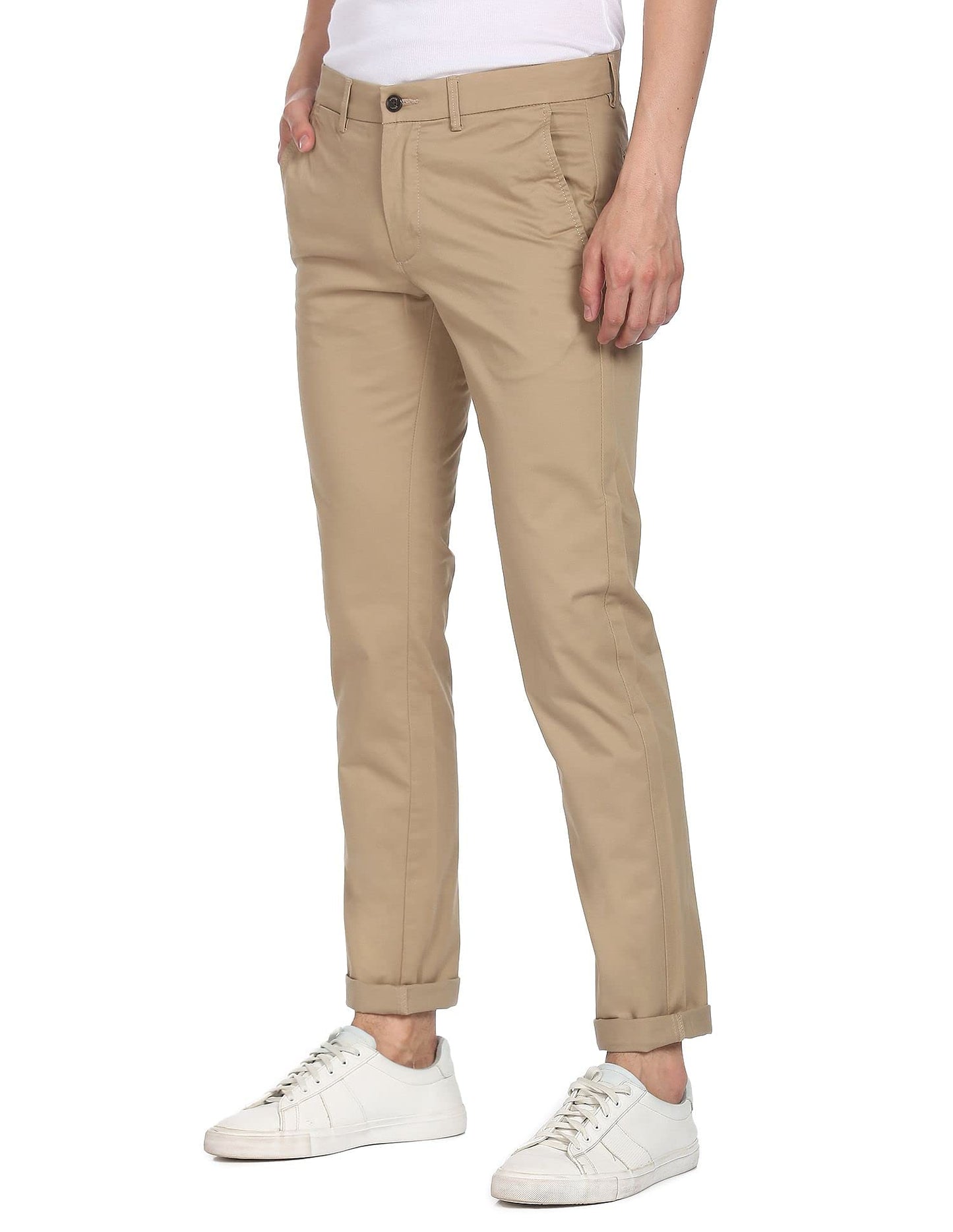 Arrow Men's Solid Slim Fit Acrylic Casual Trouser Khaki