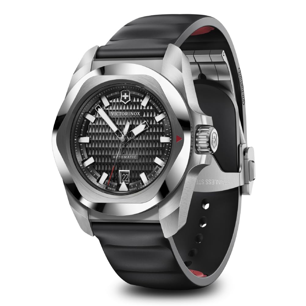 Victorinox I.N.O.X. Automatic, Swiss Made Men's Watch | Black Dial, 41 mm, 200M Water Resistant, Stainless Steel Case, Black Rubber Strap, Sellita SW 200-1 Movement | 242039